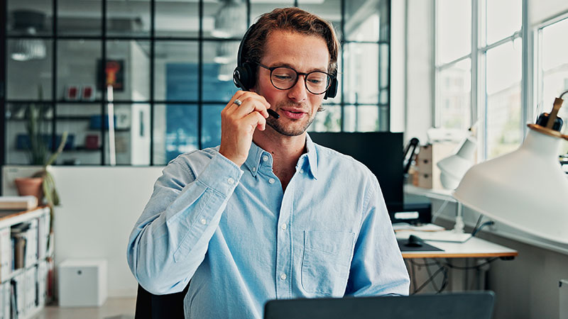 Man talking on headset