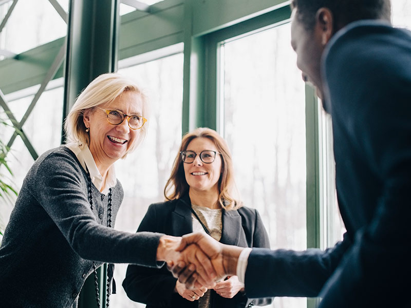 Woman shaking man's hand
