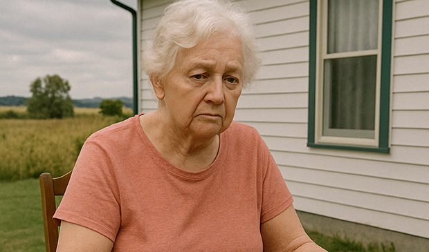 elderly woman outside house