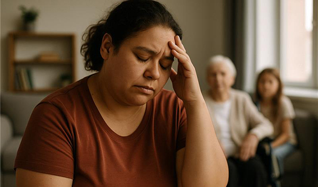 woman in home looking tired